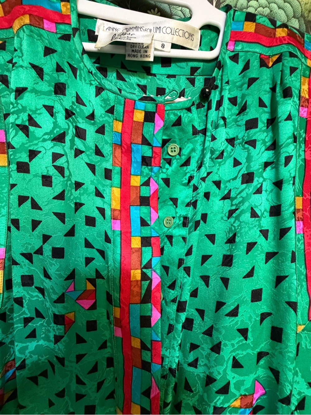 Vintage Silk Anne Crimmins for Umi Collections Green Patterned LongSleeve Dress - Picture 7 of 9